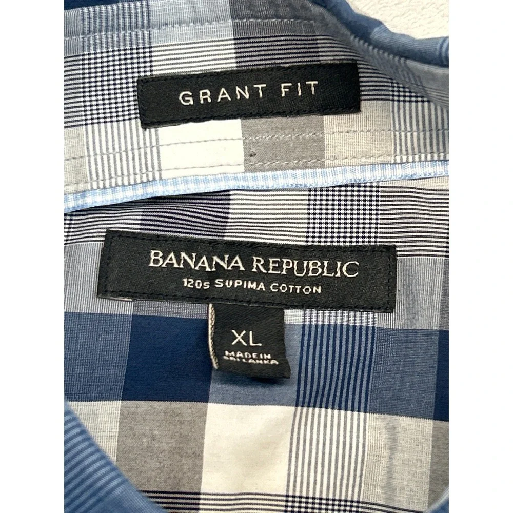 Banana Republic Button Down Shirt Mens XL Blue Plaid Grant Fit Supima Cotton